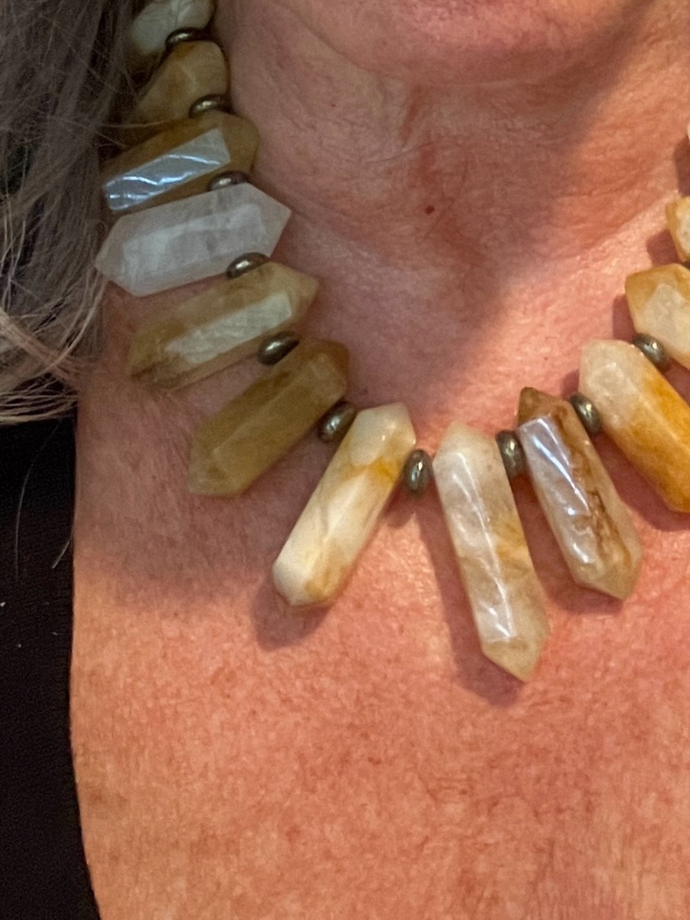 Faceted Point Stone Necklace — Cream & Tan